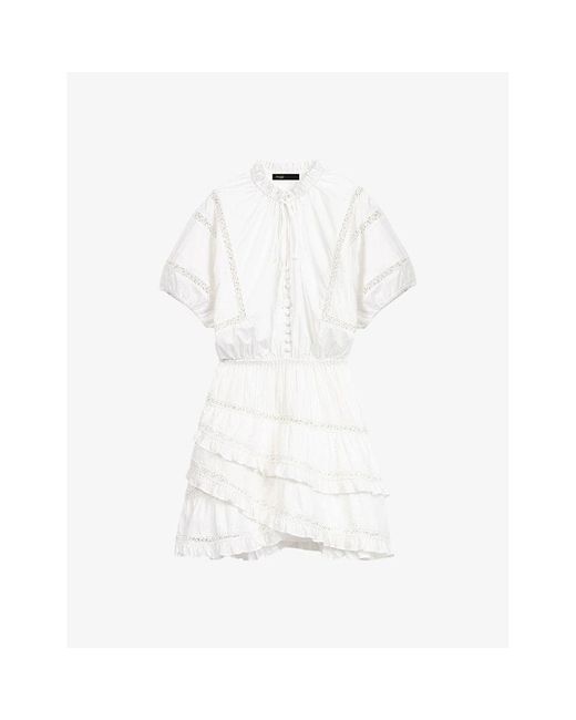 Maje White Guipure-embroidered Cotton Mini Dress