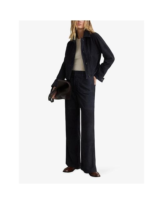 Reiss Blue Priya Flared Suede Trousers