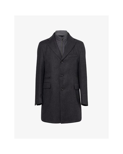 Corneliani Blue Herringbone Removable-Bib Wool Overcoat for men