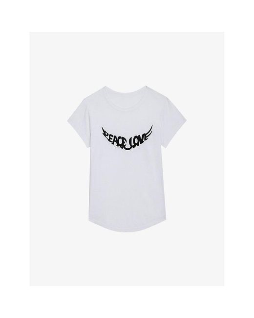 Zadig & Voltaire White 'peace Love'-wings Organic-cotton T-shirt