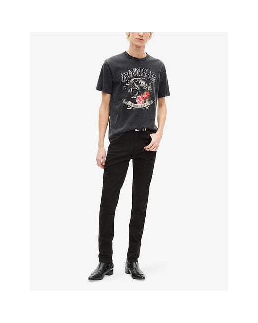 The Kooples Black Panther-Print Washed Cotton-Jersey T-Shirt for men
