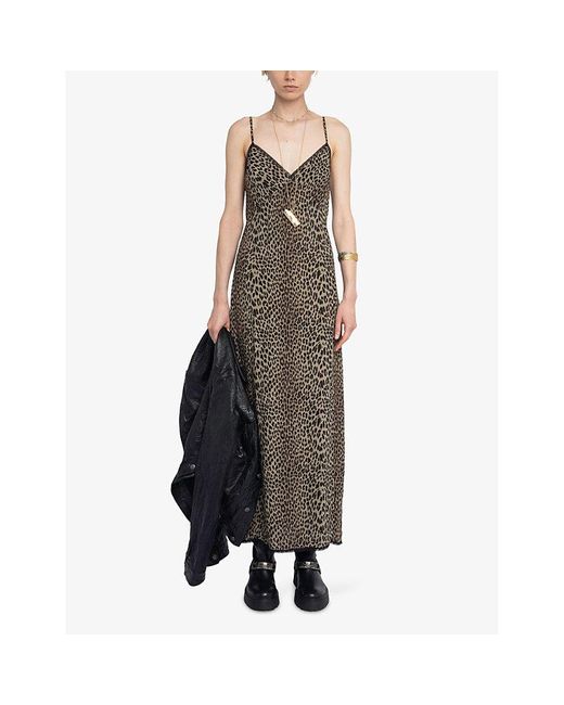 Zadig & Voltaire Brown Ramelil Leopard-Print Woven Midi Dress