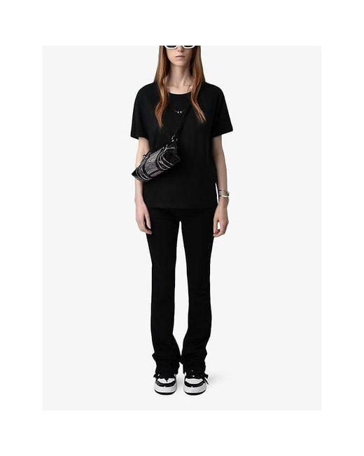 Zadig & Voltaire Black Marta Diamante-Embellished Short-Sleeve Cotton-Blend T-Shirt