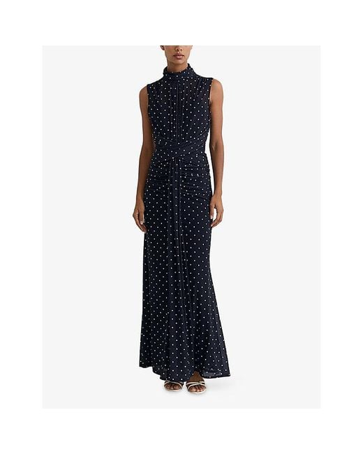 Reiss Blue Stacey Polka-Dot Sleeveless Woven Maxi Dress
