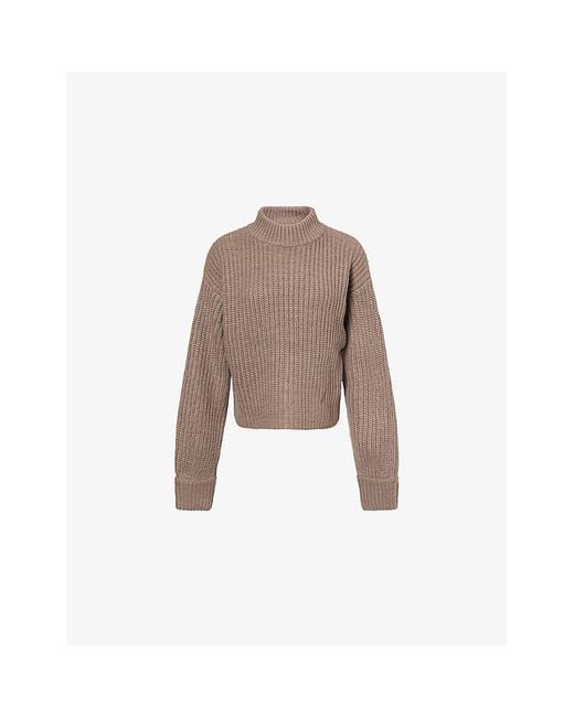 GOOD AMERICAN Brown Chunky Mock-Neck Knitted Jumper