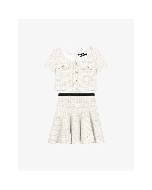 Maje White Two-In-One Scoop-Neck Tweed Mini Dress