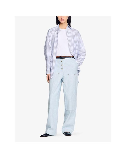 Sandro Blue Straight-Leg Faded-Wash Denim Jeans