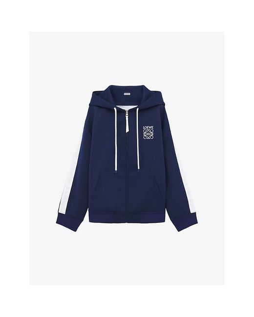 Loewe Blue Brand-embroidered Striped-trim Woven Hoody X