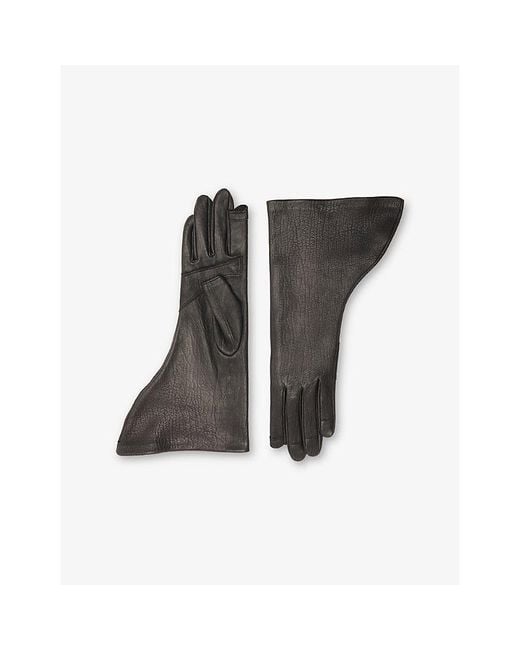 Rick Owens Black Flared Leather Gloves
