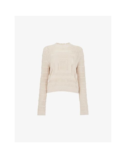 Whistles Natural Scalloped-Neck Long-Sleeve Crochet Jumper