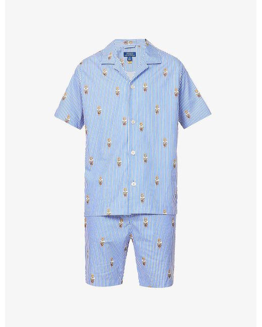Polo Ralph Lauren Blue Polo Bear Striped Cotton Pyjama for men