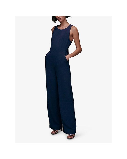 Whistles Blue Tie-Back Maxi Stretch-Woven Jumpsuit
