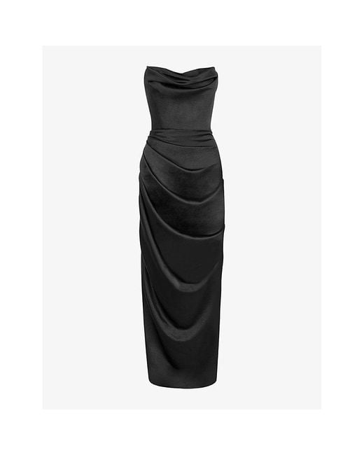 House Of Cb Black Adrienne Slim-Fit Satin Maxi Dress
