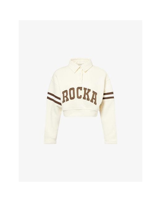 Ru & Rocka White Cropped Polo Cotton-Blend Sweatshirt