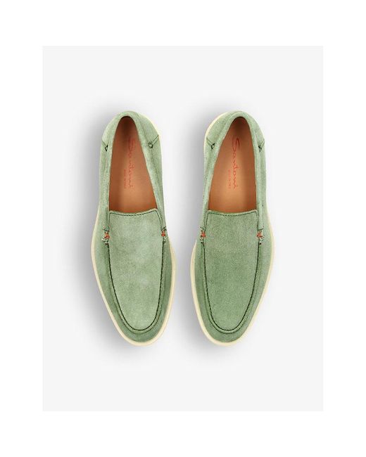 Santoni Green Detroit Contrast-sole Suede Loafers for men
