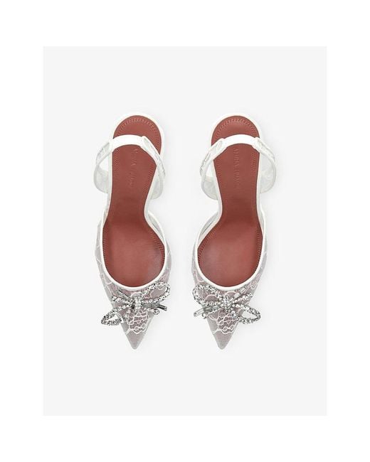 AMINA MUADDI White Rose 95 Lace Slingback Heels