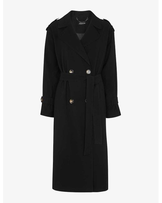 Whistles Black Riley Belted Woven Trench Coat