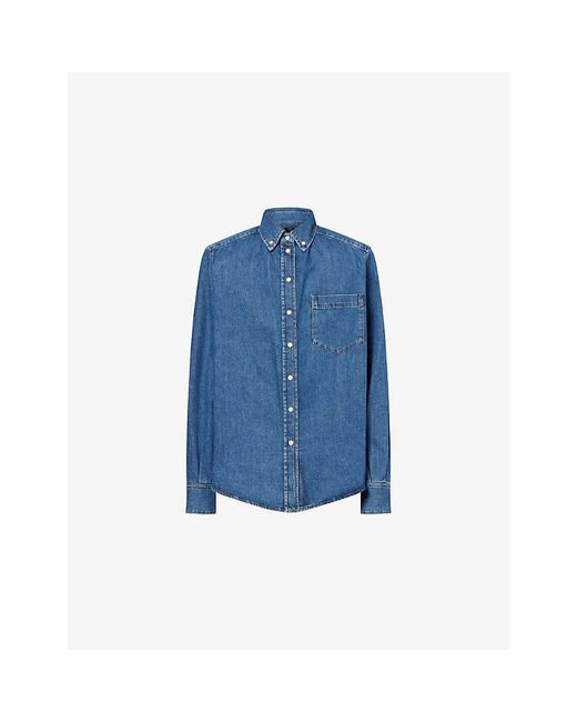 Mugler Blue Boxy-Fit Padded-Shoulders Denim Shirt