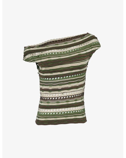 Jaded London Green Asymmetric Striped Knitted Top