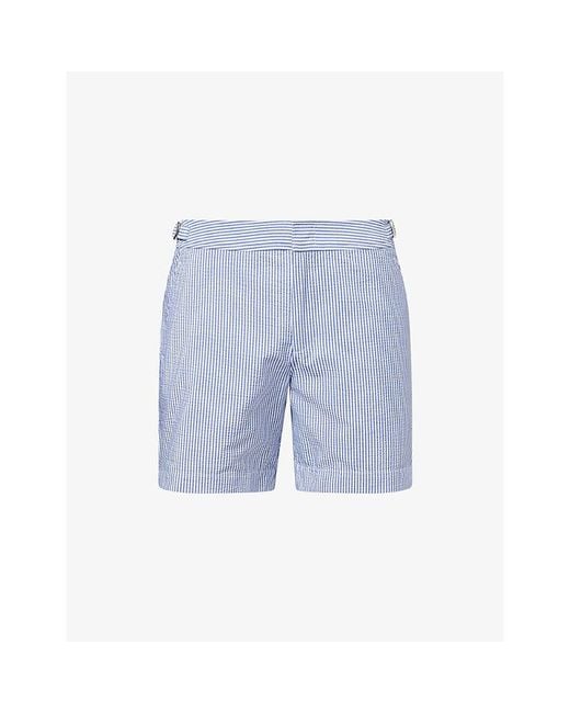 Orlebar Brown Blue Bulldog Seersucker Stripe Mid-Length Swim Shorts for men