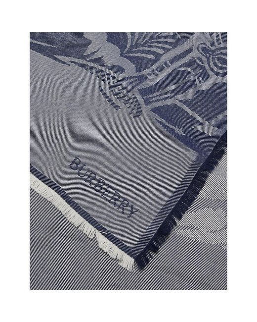Burberry Gray Equestrian Knight Design Jacquard-pattern Wool-blend Scarf for men
