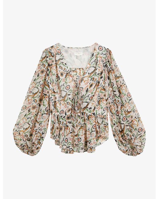 Ted Baker Synthetic Brienna Floral Print Woven Blouse in Ivory (White ...