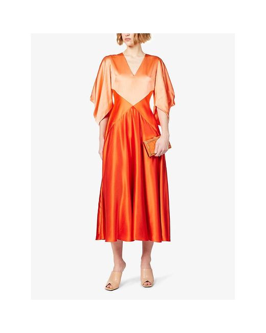 Roksanda Red Gaia Draped-sleeve Panelled Silk Midi Dress
