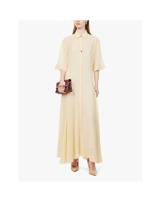 Victoria Beckham Natural Panelled Flared-Hem Woven Maxi Dress