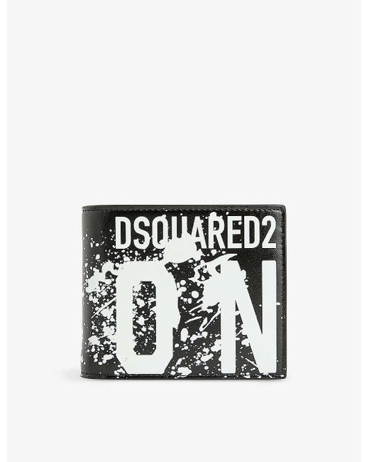 DSquared² Black Icon Splash Brand-print Leather Bifold Wallet for men