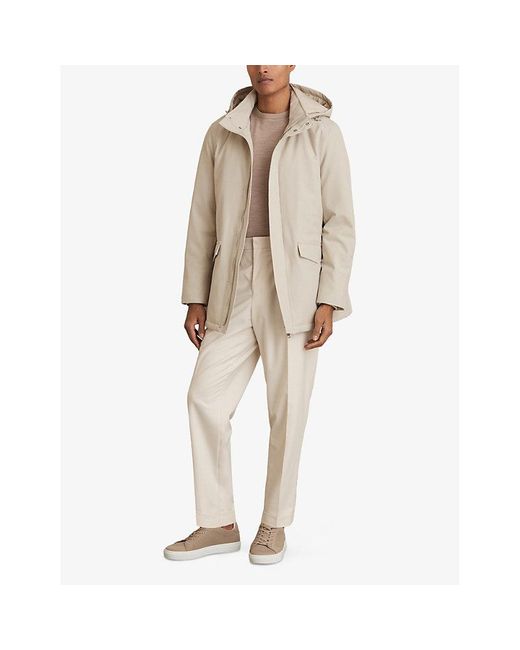 Reiss White Funnel-Neck Side-Pocket Shell Coat for men