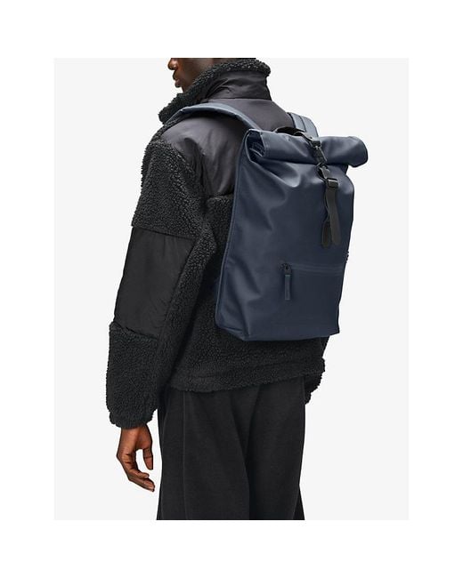Rains Blue Roll-top Waterproof Shell Backpack