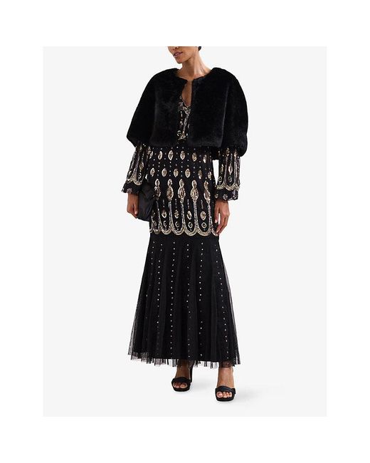 Phase Eight Black Petite Sequin-Embellished Woven Maxi Dress
