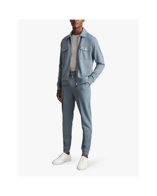Reiss Blue Premier Drawstring-Waist Straight-Leg Stretch-Jersey Jogging Bottoms for men
