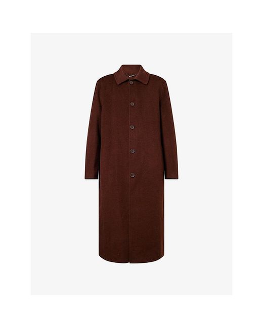 Percival Brown Double-Faced Spread-Collar Wool Coat for men