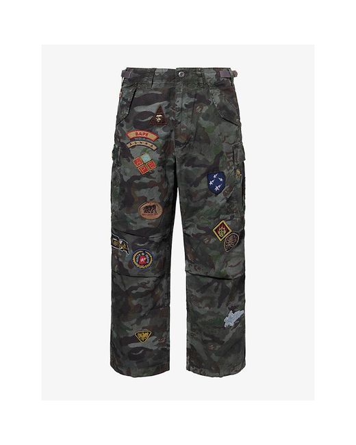 A Bathing Ape Gray Hybrid Camo-Print Cargo Cotton Trousers for men