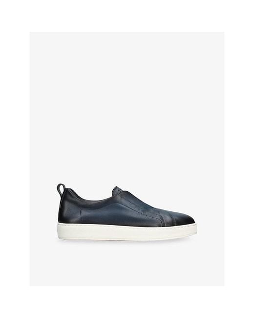 Santoni Blue Victory Unlined Leather Trainers for men