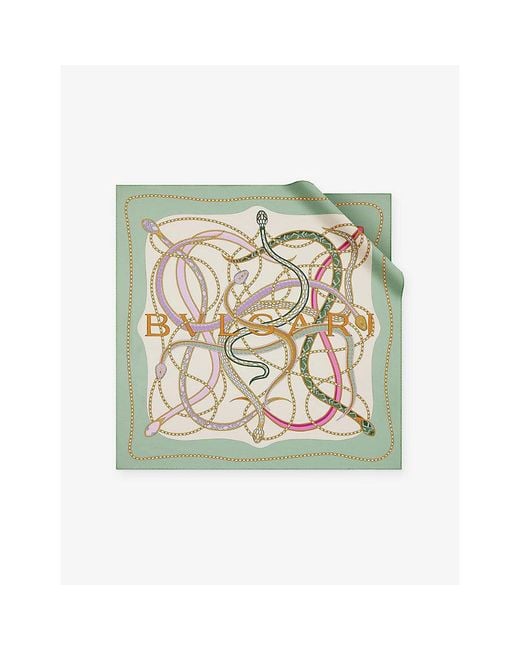 BVLGARI Green Serpenti 75 Silk-Twill Square Scarf