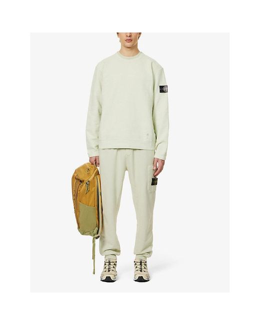 Stone Island White Logo-badge Relaxed-fit Cotton-jersey Sweatshirt for men