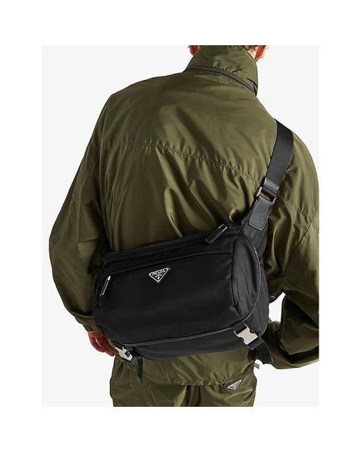 Prada Black Re-nylon Leather And Recycled-nylon Shoulder Bag for men