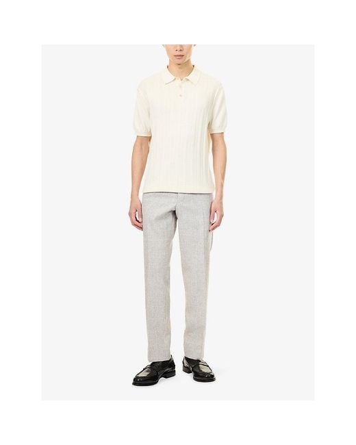 Oscar Jacobson Natural Checked Regular-Fit Linen-Blend Trousers for men