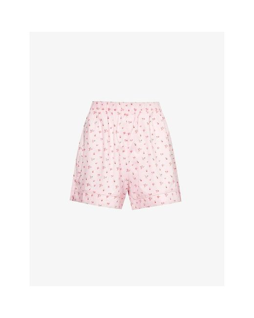 Lounge Underwear Pink Floral-pattern Mid-rise Cotton Shorts