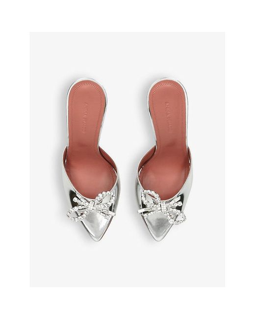 AMINA MUADDI Rosie Crystal-embellished Metallic-leather Heeled Mules