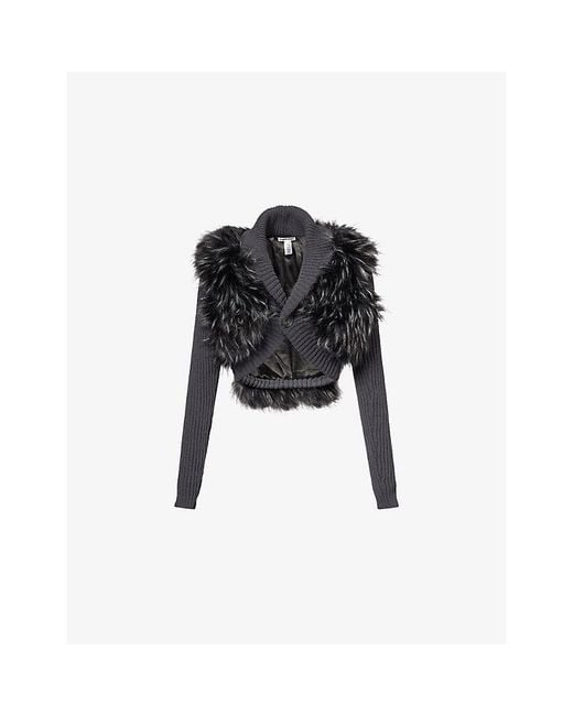 Jaded London Black Faux-Fur Long-Sleeves Knitted Shrug