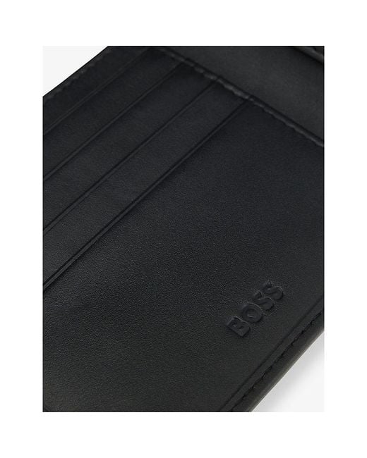 Boss Black Logo-Plaque Leather Folding Wallet for men