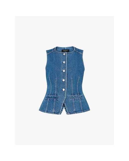 Whistles Blue Round-Neck Slim-Fit Denim Waistcoat