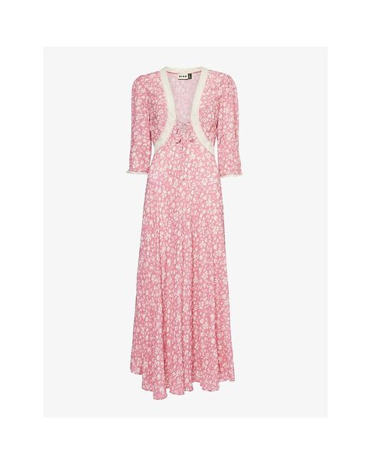Rixo Pink Amina Lace-trim Woven Midi Dress