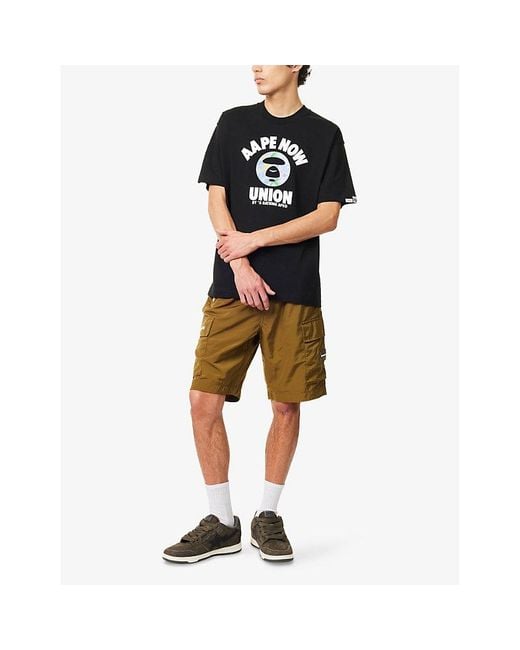 Aape Black Now Union Graphic-Print Cotton T-Shirt for men