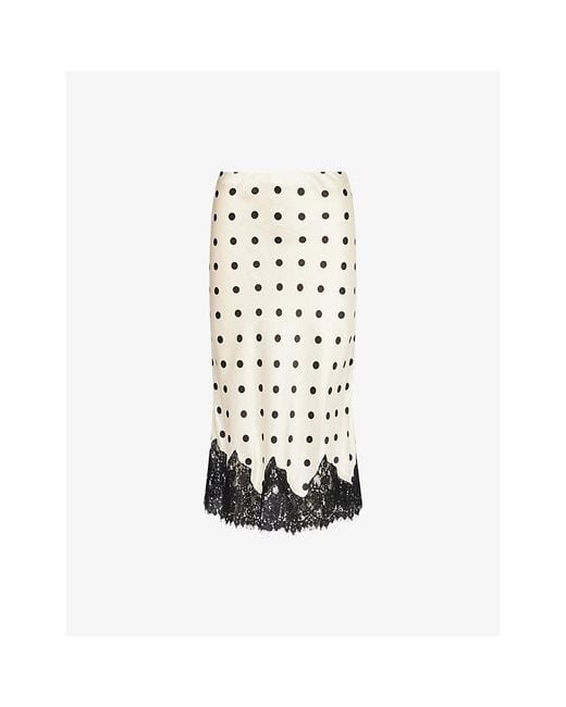 Reformation White Carolina Polka-Dot Silk Midi Skirt
