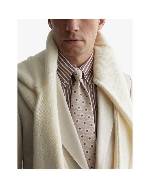 Reiss White Vito Square Medallion-Print Cotton And Silk Tie for men