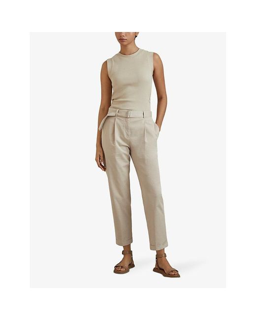 Reiss Natural Hutton Tapered-fit High-rise Stretch-cotton Trousers